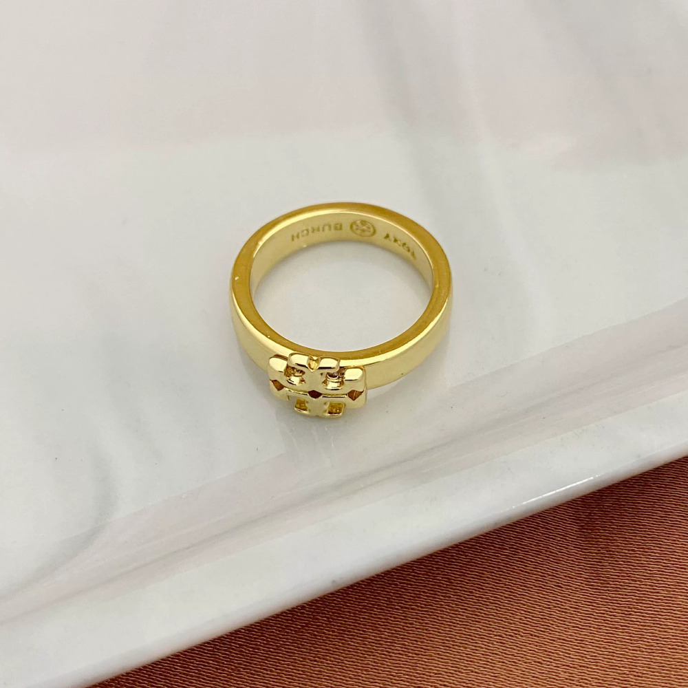 Tory Burch Geometric Alphabet Ring Polished Inlay Metal